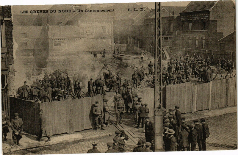 Carte postale ancienne Les greves du nord - Un cantonnement