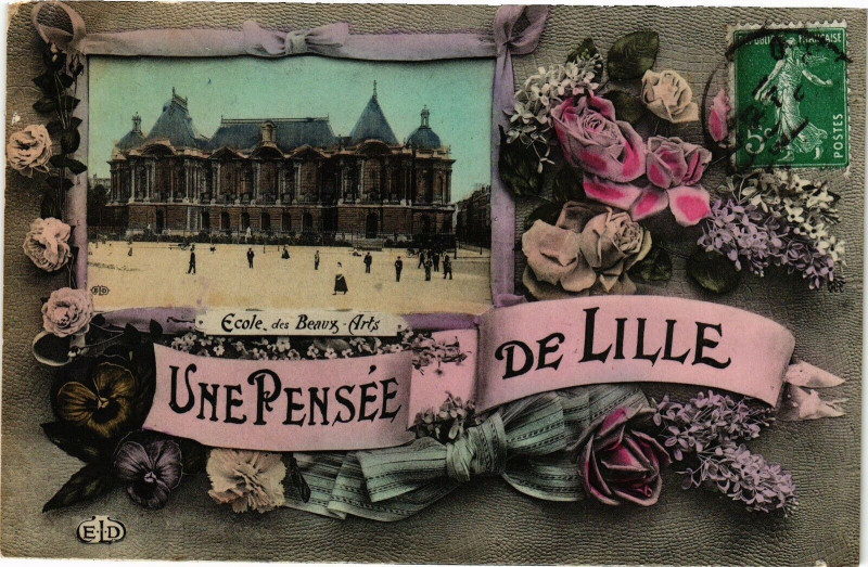 Carte postale ancienne Une Pensée de Lille-Ecole des Beaux Arts à Lille