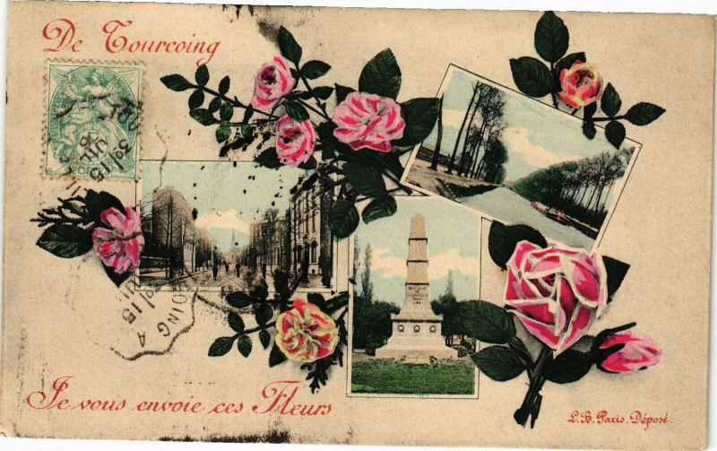 Carte postale ancienne De Tourcoing - Le vous envoie ces Fleurs à Tourcoing