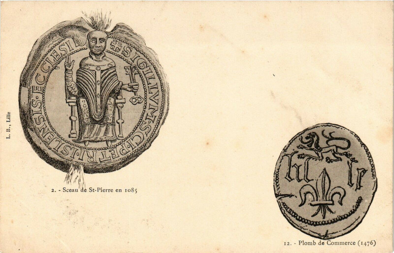 Carte postale ancienne Sceau de Saint-Pierre en 1085-Plomb de Commerce à Erre