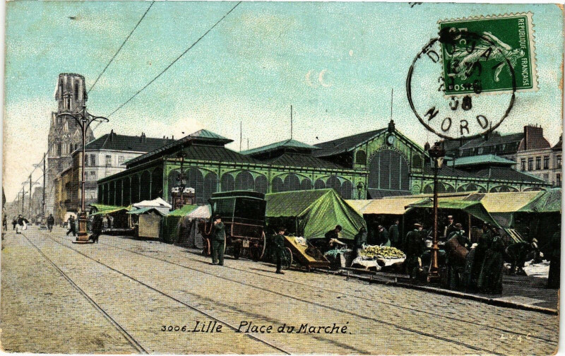 Carte postale ancienne Lille-Place du Marche à Lille
