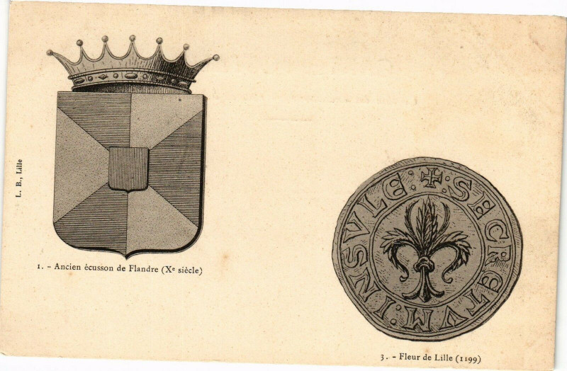 Carte postale ancienne Ancien ecusson de Flandre-Fleur de Lille à Lille
