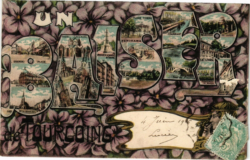 Carte postale ancienne Un Baiser de Tourcoing à Tourcoing