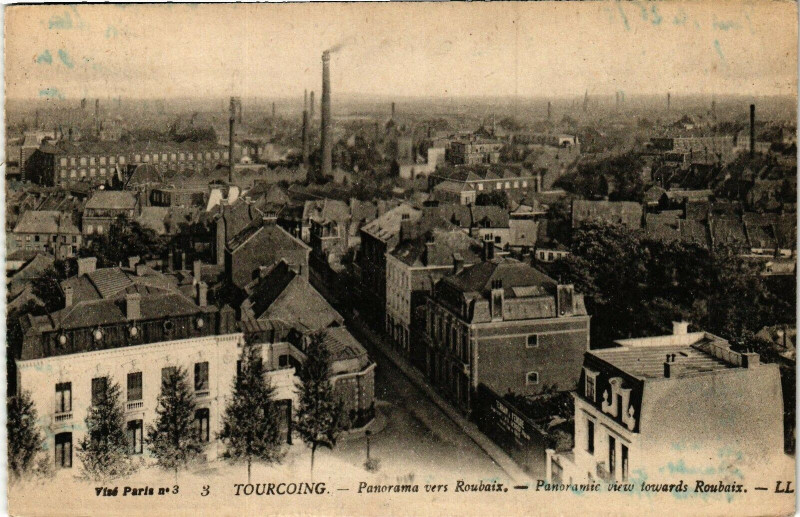 Carte postale ancienne Panorama vers Roubaix à Tourcoing