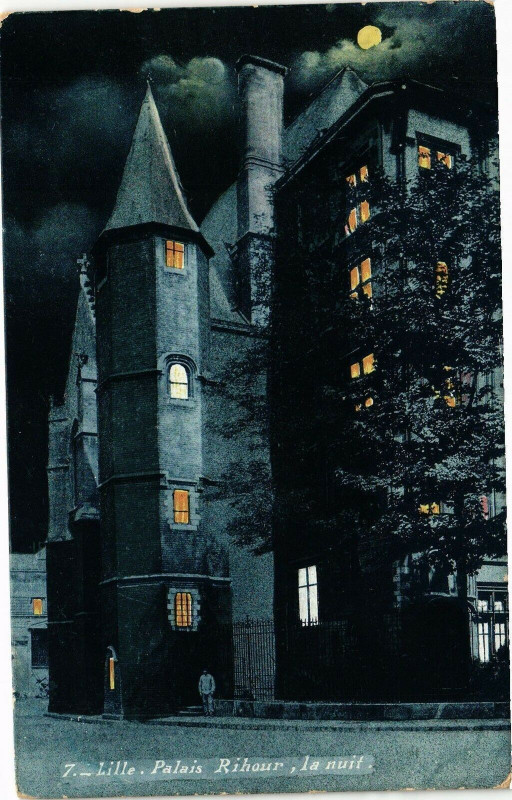Carte postale ancienne Lille-Palais Rihour la nuit à Lille