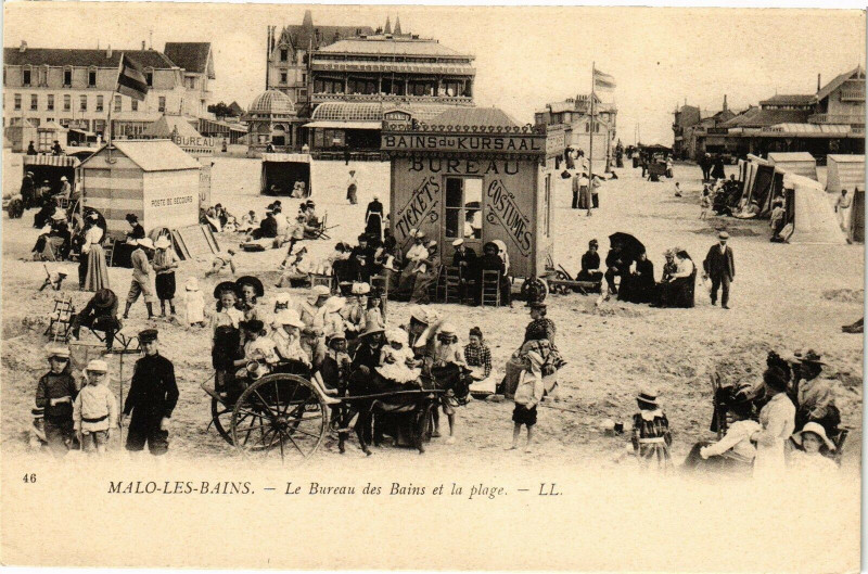 Carte postale ancienne Malo-les-Bains - Le Bureau des bains et la Plage