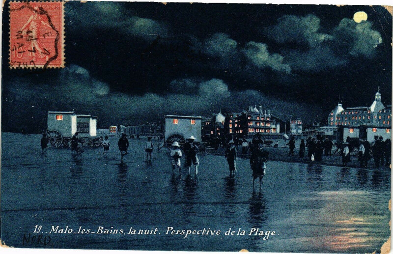 Carte postale ancienne Malo-les-Bains - La Nuit Prespective de la Plage