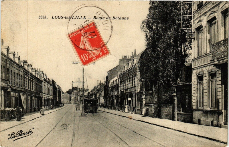 Carte postale ancienne Route de Béthune à Loos