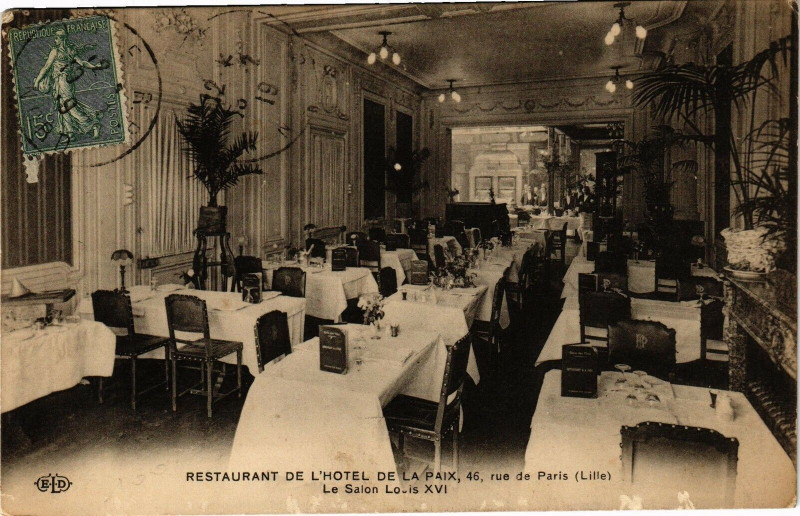 Carte postale ancienne Restaurant de l'Hotel de la Paix 46 rue de Paris