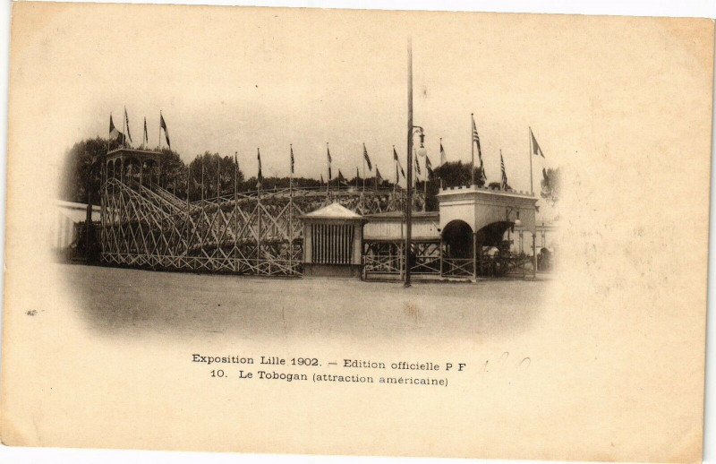 Carte postale ancienne Expo Lille 1902 - Le Tobogan (attraction americaine) à Lille