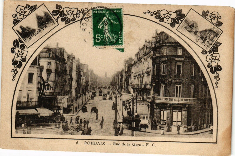 Carte postale ancienne Roubaix - Rue de la gare à Roubaix
