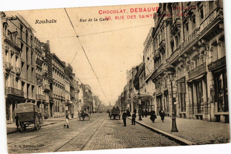 Carte postale ancienne Roubaix - Rue de la gare à Roubaix