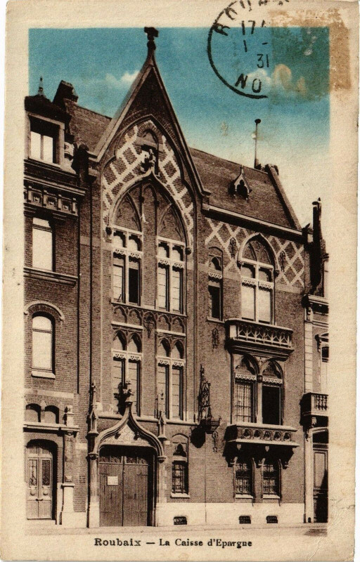 Carte postale ancienne Roubaix - La caisse d'espargne à Roubaix