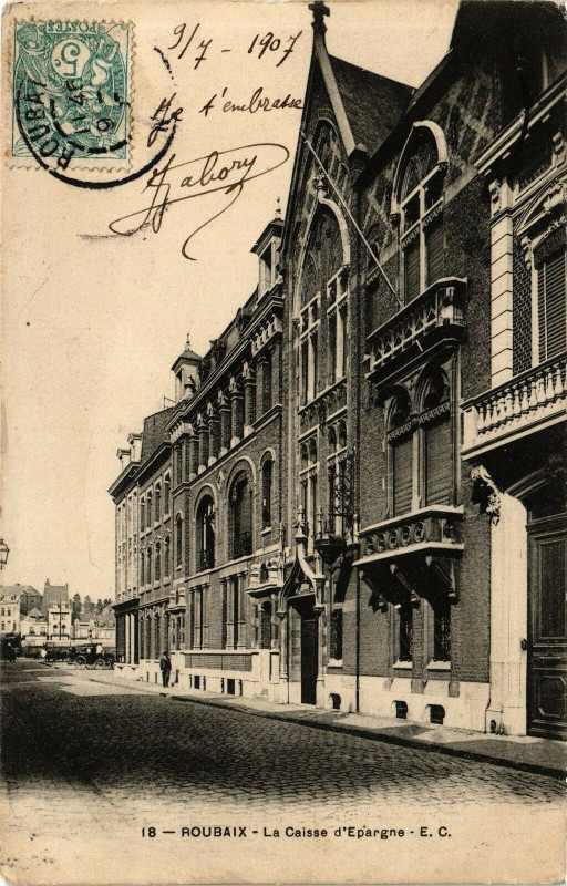 Carte postale ancienne Roubaix - La caisse d'epargne à Roubaix