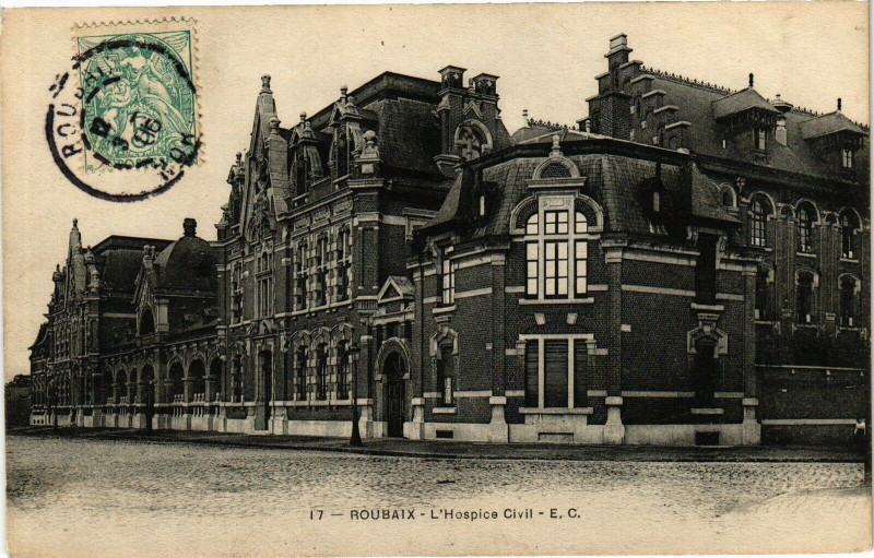 Carte postale ancienne Roubaix - L'hospice civil à Roubaix