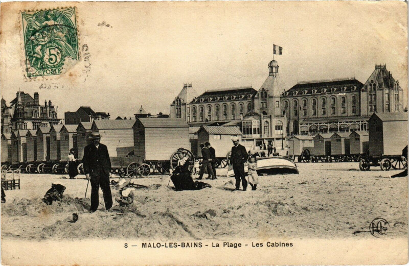 Carte postale ancienne Malo-les-Bains - La Plage - les cabines
