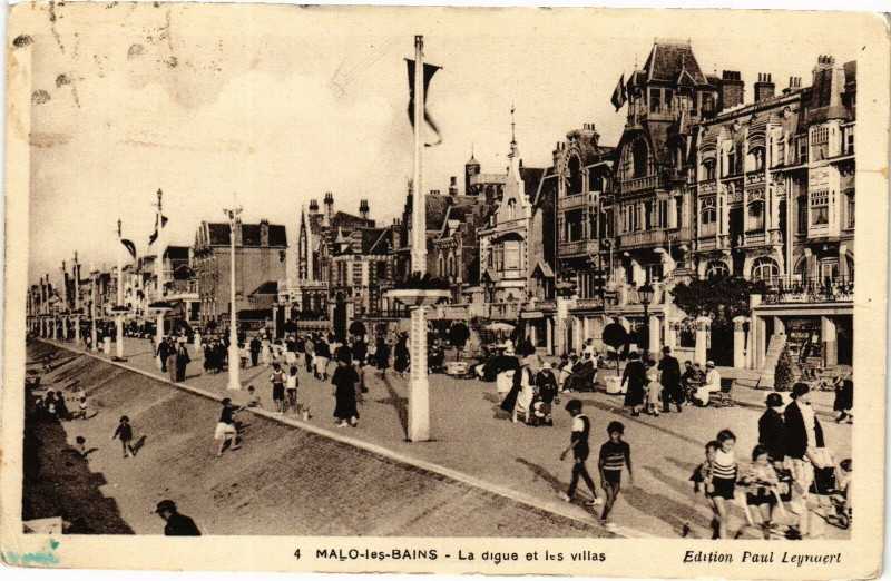 Carte postale ancienne Malo-les-Bains - La Digue et les villas