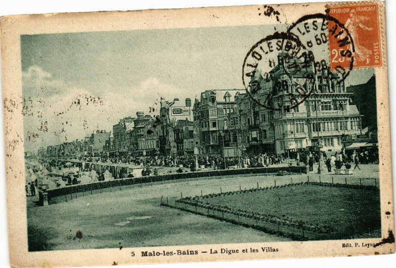 Carte postale ancienne Malo-les-Bains - La Digue et les villas
