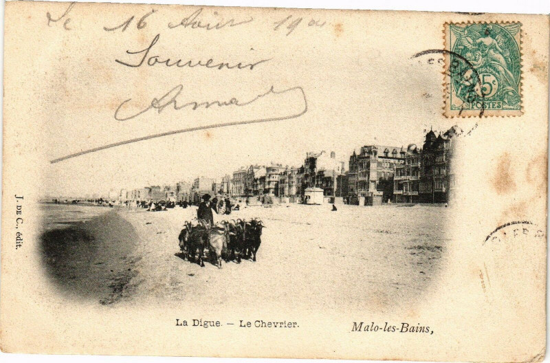 Carte postale ancienne Malo-les-Bains - La digue - Le chevrier