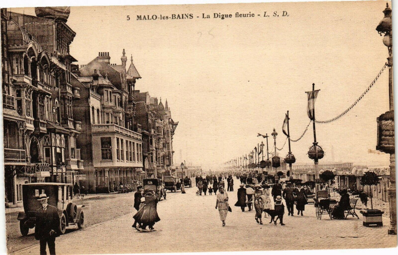 Carte postale ancienne Malo-les-Bains - La Digue fleurie