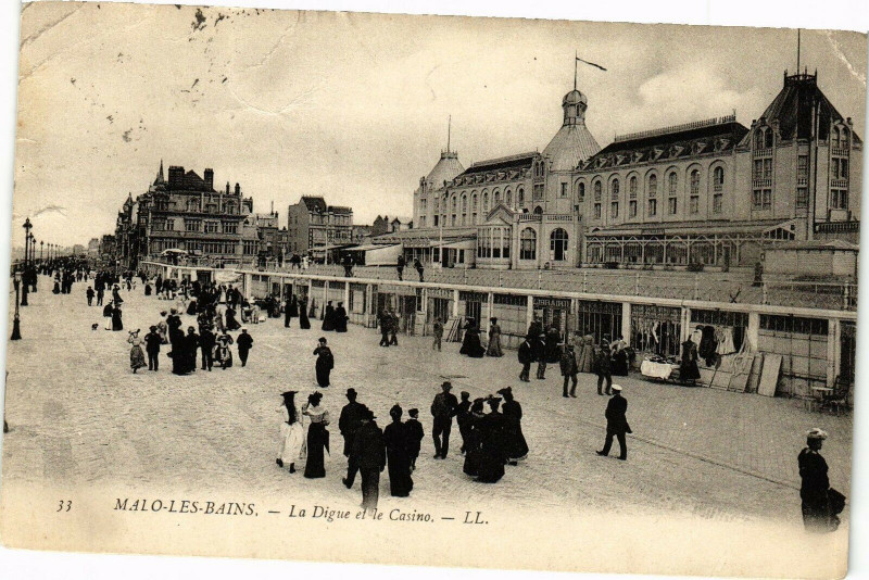 Carte postale ancienne Malo-les-Bains - La digue et le casino