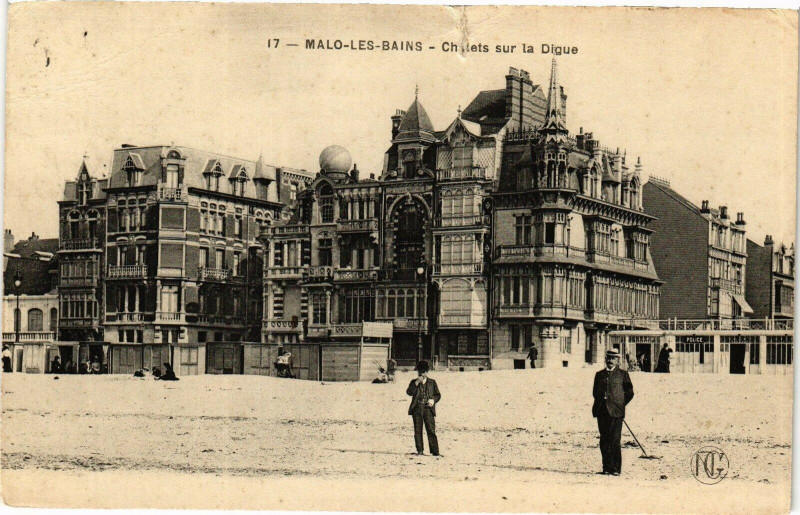 Carte postale ancienne Malo-les-Bains - Chalets sur la digue