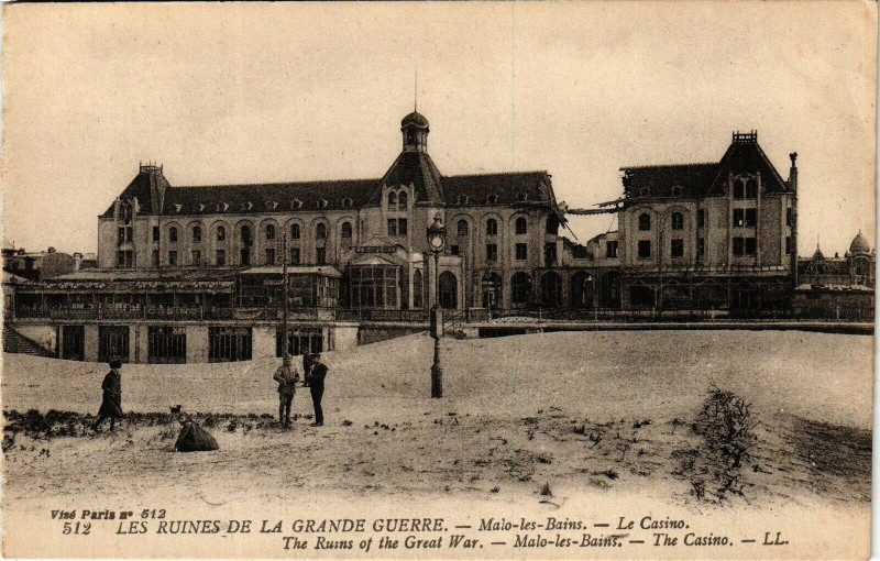 Carte postale ancienne Le ruines de la grande Guerre - Malo-les-Bains à Erre
