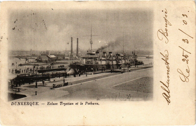 Carte postale ancienne Dunkerque - Ecluse Trystian et le Pothuau à Dunkerque