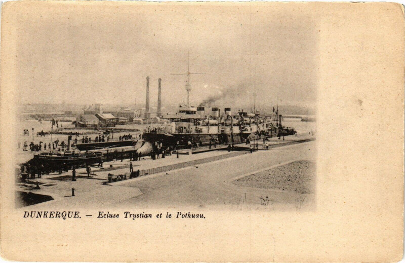 Carte postale ancienne Dunkerque - Ecluse Trystian et le Pothuau à Dunkerque