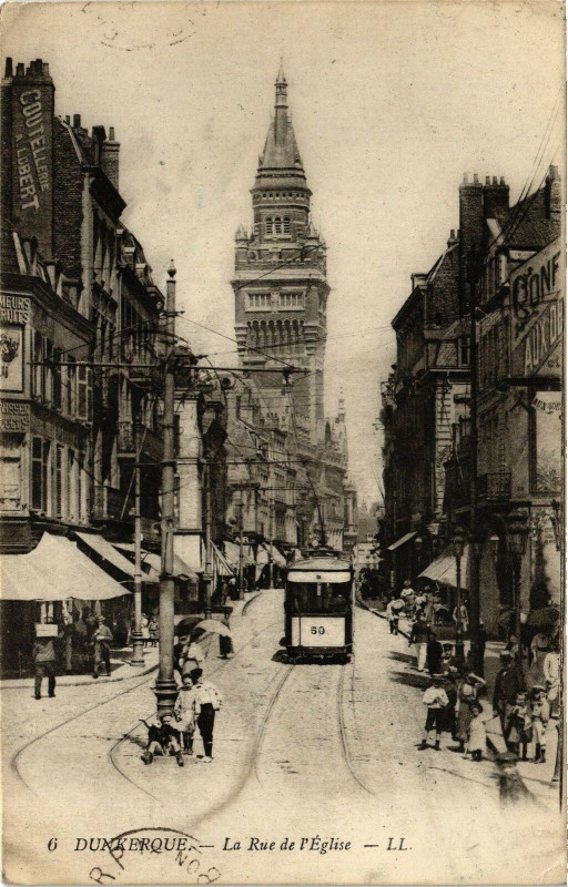 Carte postale ancienne Dunkerque - La Rue de l'Eglise à Dunkerque