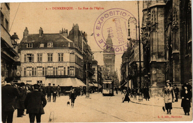 Carte postale ancienne Dunkerque - La Rue de l'Eglise à Dunkerque