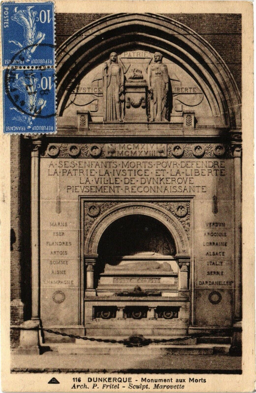 Carte postale ancienne Dunkerque - Monument aux Morts à Dunkerque