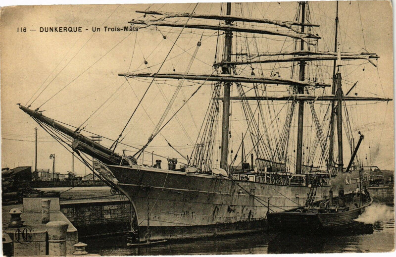 Carte postale ancienne Dunkerque - Un Trois-Mats à Dunkerque