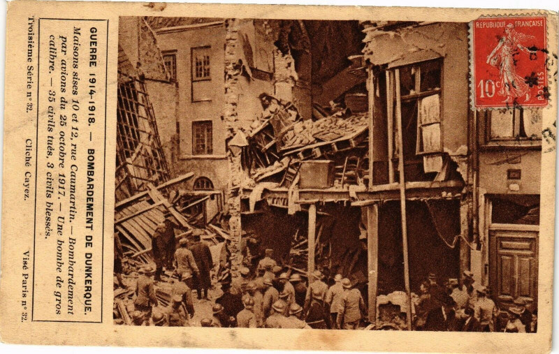 Carte postale ancienne Guerre 1914-1918 Bombardement de Dunkerque Maisons sises 10 et 12 à Dunkerque