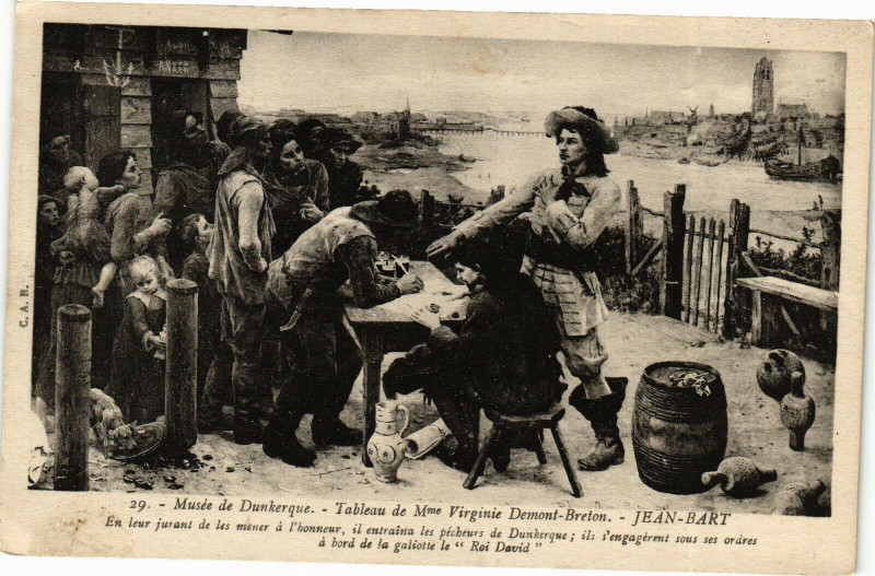 Carte postale ancienne Musée de Dunkerque Tableau de Mme Virgie Demont-Breton Jean Bart à Dunkerque
