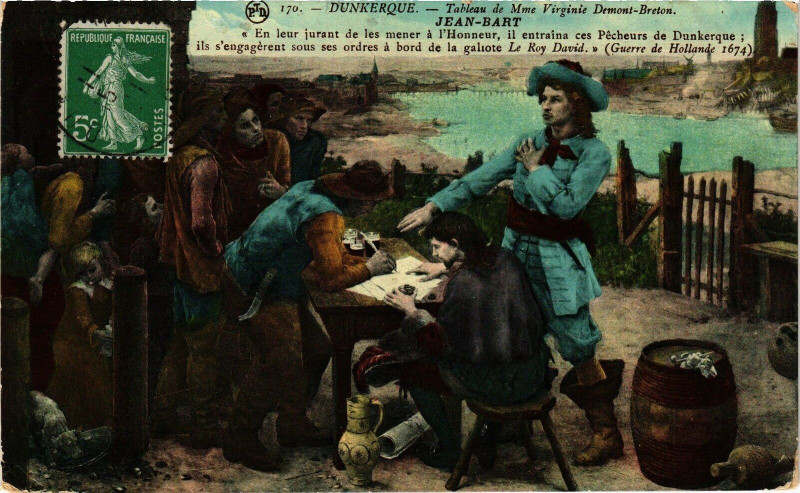 Carte postale ancienne Musée de Dunkerque Tableau de Mme Virgie Demont-Breton Jean Bart à Dunkerque