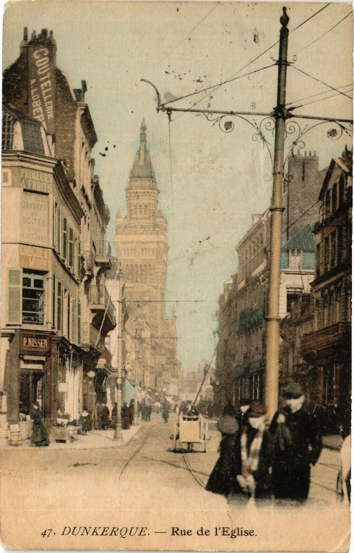 Carte postale ancienne Dunkerque - Rue de l'Eglise à Dunkerque