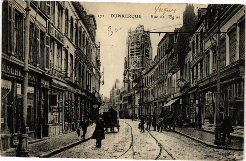 Carte postale ancienne Dunkerque - Rue de l'Eglise à Dunkerque