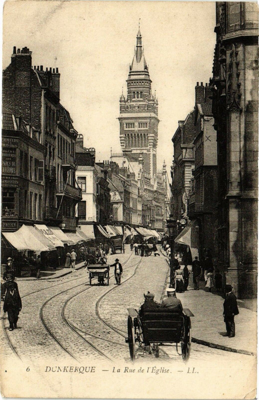 Carte postale ancienne Dunkerque - Rue de l'Eglise à Dunkerque