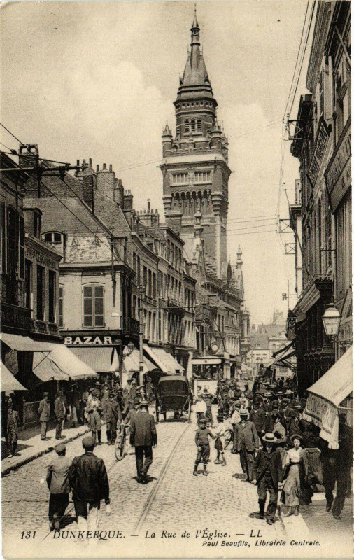 Carte postale ancienne Dunkerque - Rue de l'Eglise à Dunkerque