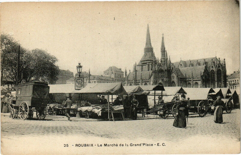 Carte postale ancienne Roubaix - Le Marche de la Grand'Place à Roubaix