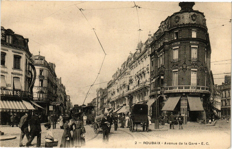 Carte postale ancienne Roubaix - Avenue de la Gare à Roubaix