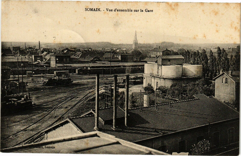 Carte postale ancienne Somain - Vue d'ensemble sur la Gare à Somain
