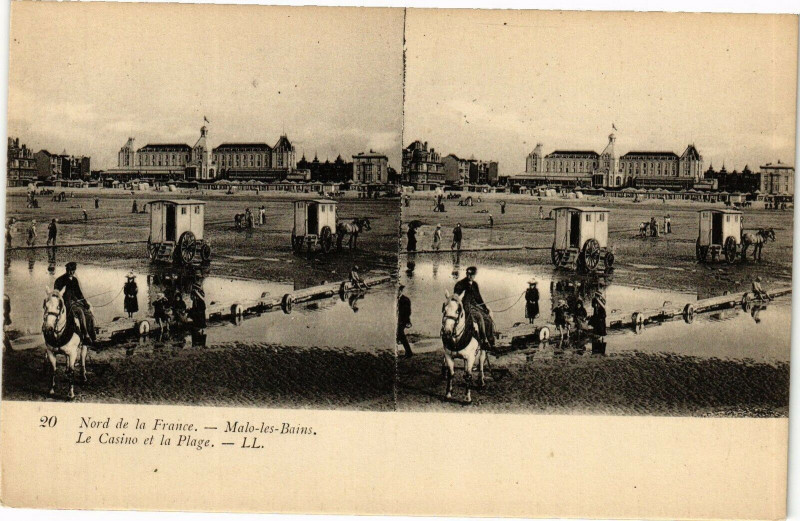 Carte postale ancienne Nord de la france - Malo-les-Bains Le casino et la Plage