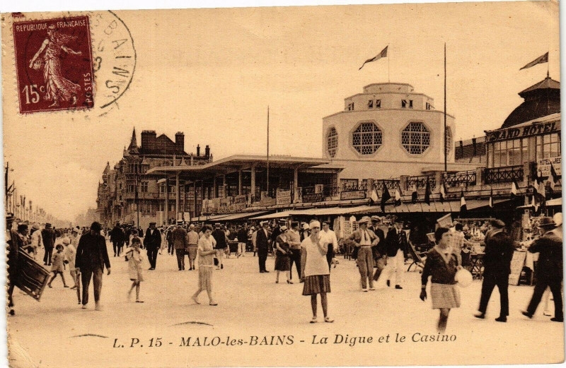 Carte postale ancienne Malo-les-Bains - La digue et le casino