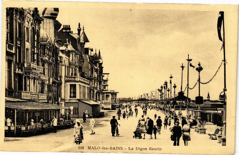 Carte postale ancienne Malo-les-Bains - La Digue fleurie