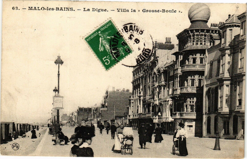 Carte postale ancienne Malo-les-Bains - La Digue - Villa la