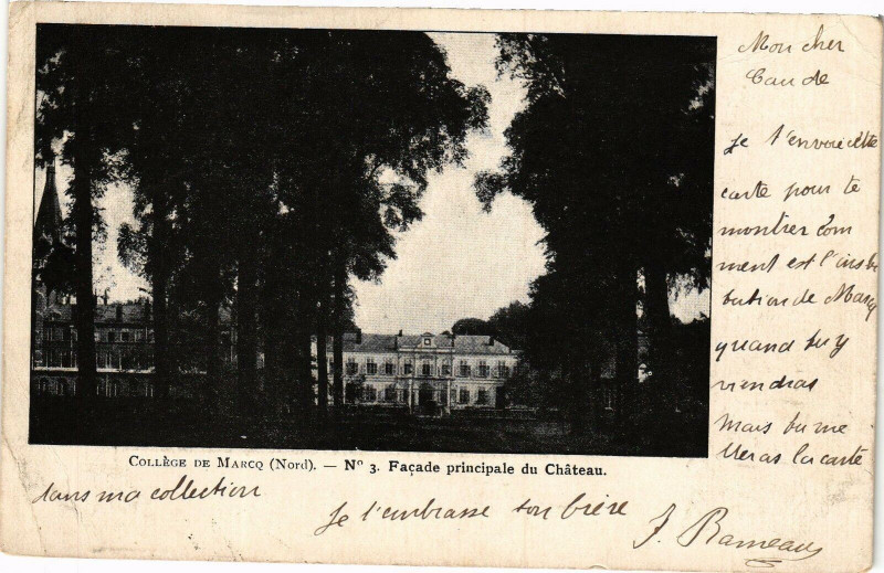 Carte postale ancienne College de Marcq - facade principale du Chateau