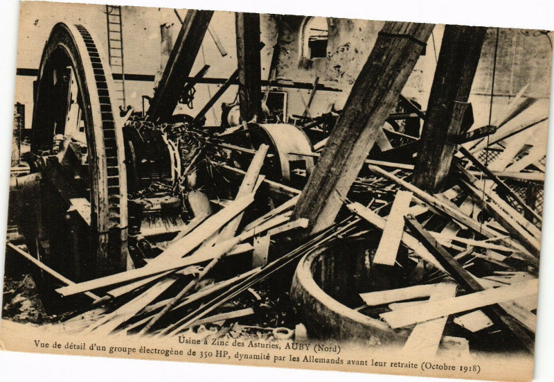 Carte postale ancienne Usine a Zinc des Actuires Auby - Vue de detail d'an groupe.. à Auby