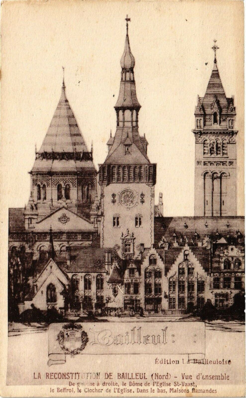Carte postale ancienne Bailleul - La Reconstriction de Bailleul - Vue d'ensemble à Bailleul